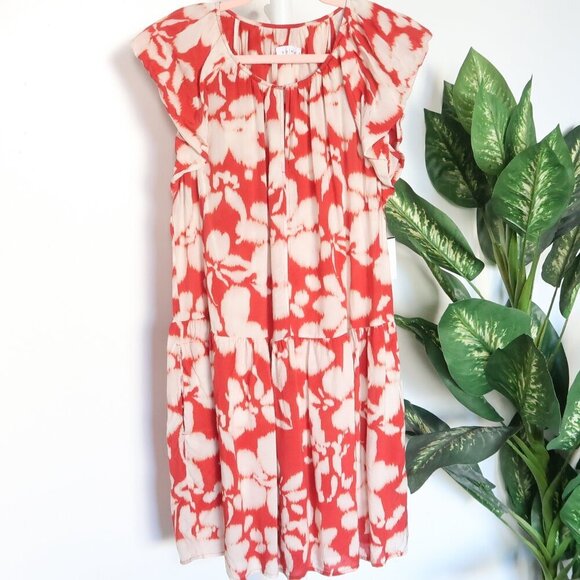 Velvet by Graham and Spencer Anthropologie Burnt Orange Abstract Floral Dress S - Picture 1 of 6